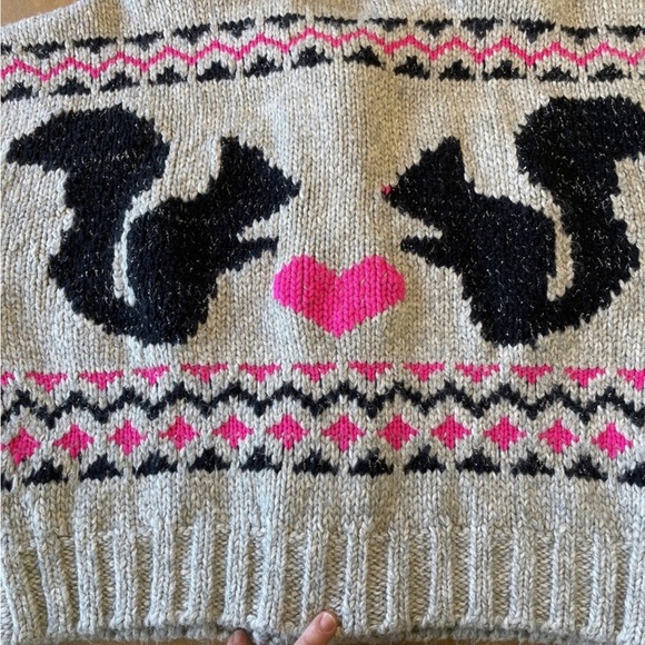 Anthropologie Squirrel Pattern Cardigan - Cream and Pink with silver thread - Picture 2 of 4